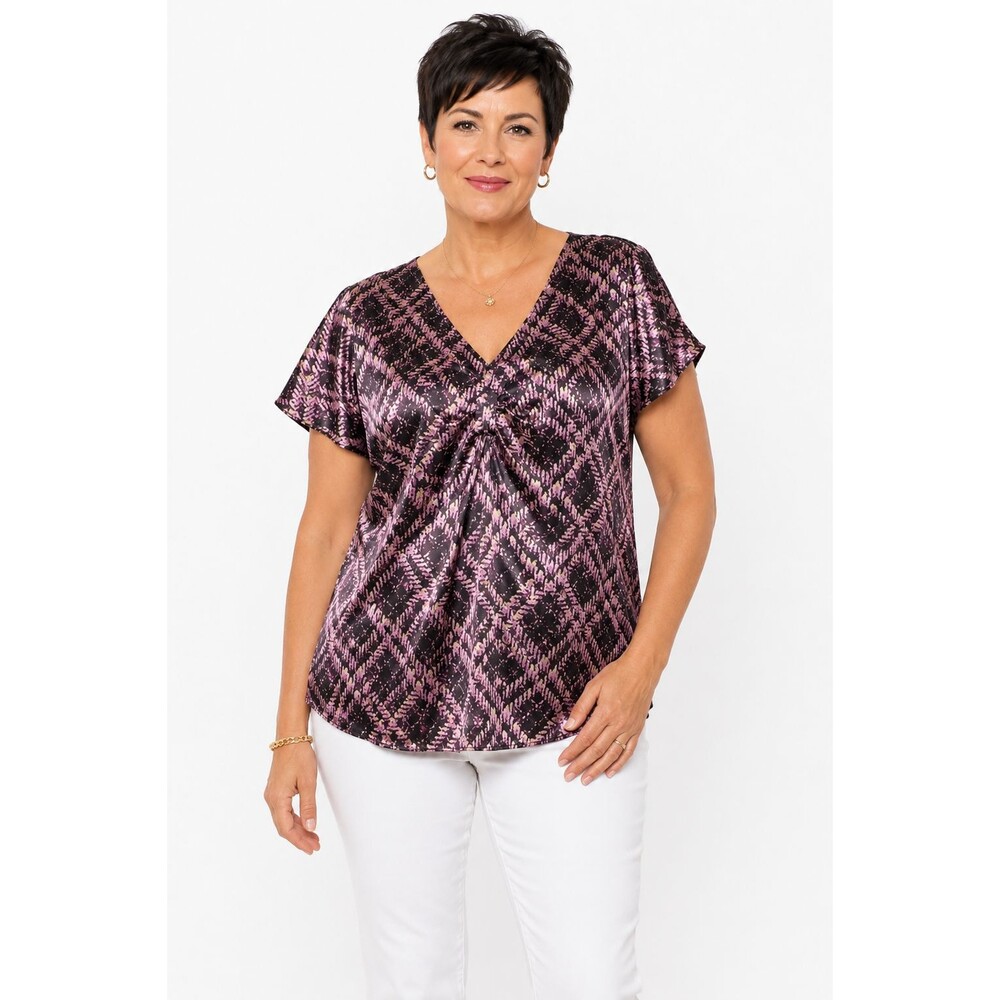Lane Bryant Womens XL-1X Top Multi Color Split Sleeves Burgundy *Bust 25" PTP